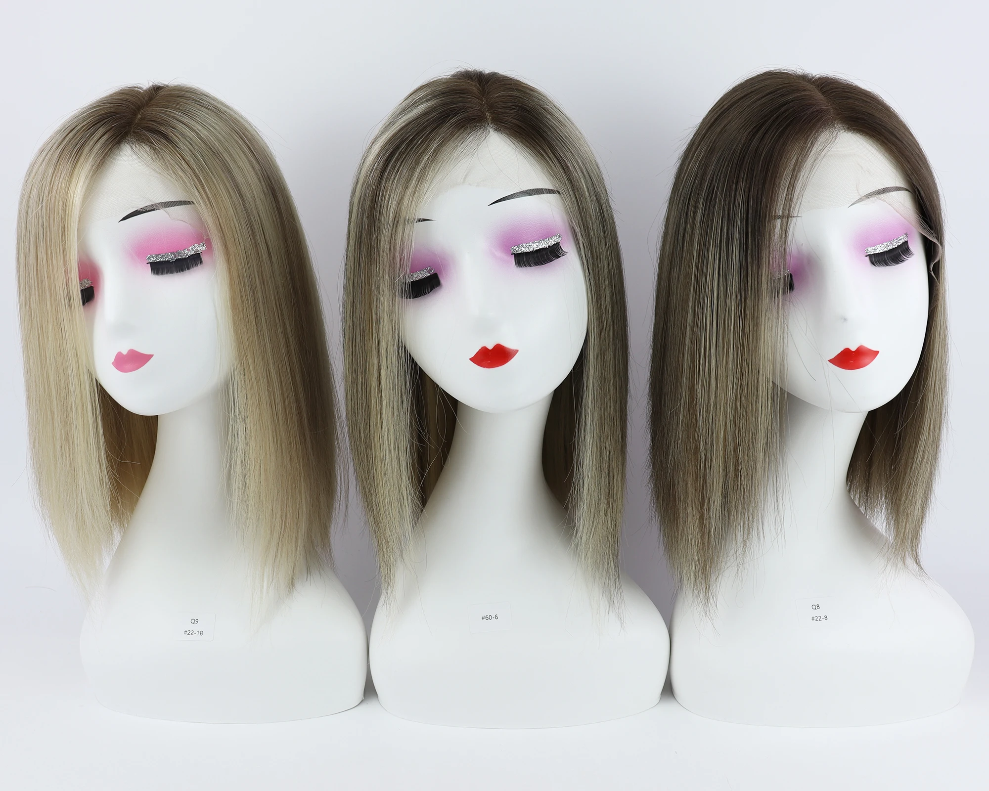 

14" Jewish Wig with Silk Fabric Virgin European Human Hair Wig with Lace Front Blonde Highlight Full Hand Tied Soft Breathable