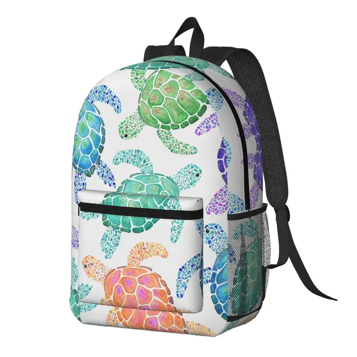 Watercolor Sea Vibrant Rainbow Turtle Backpack Daypack Large Capacity Boys Girls BookBag School Bag Shoulder Bags for Men Women