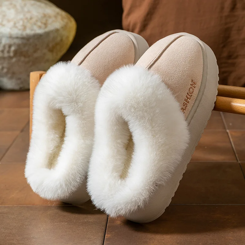 شبشب قطني شتوي للنساء، نعل سميك، توسيد ناعم، غير قابل للانزلاق، مبطن بالصوف، شبشب قطني دافئ