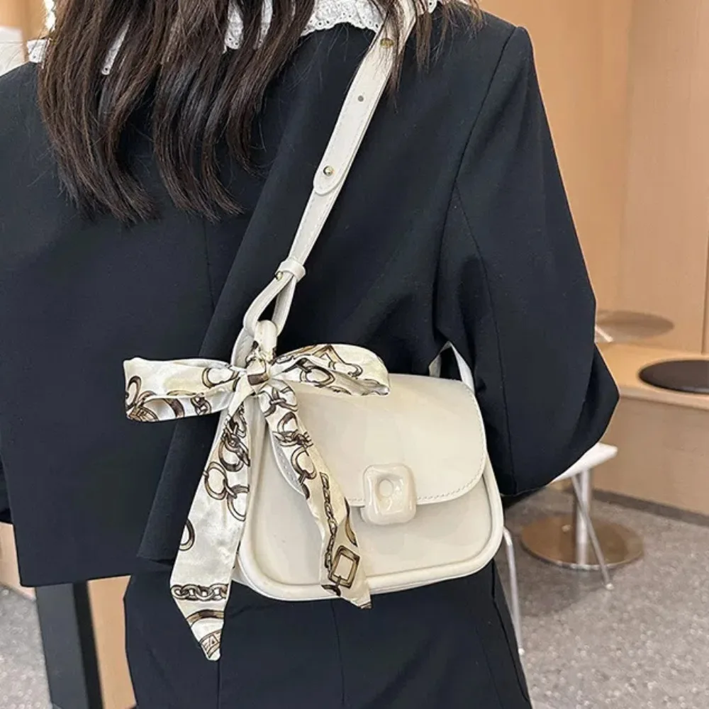 Bow Pendant Silk Scarf Underarm Bag Korean Style Color Blocked Texture Shoulder Bag Versatile Adjustable Strap