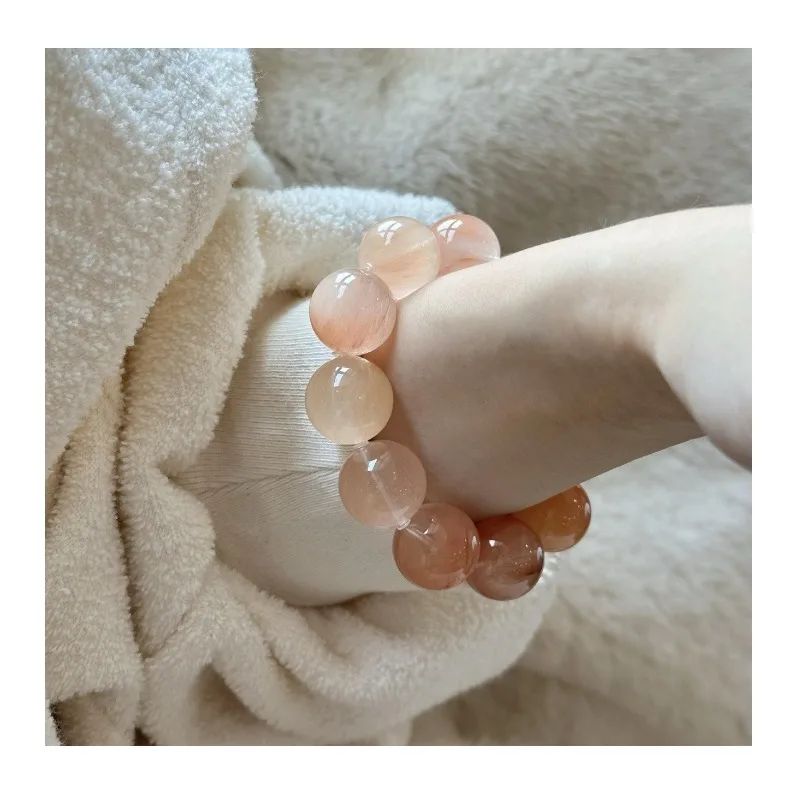 

[Peach Banxia] Bean Paste Pink Orange Rabbit Hair Crystal Bracelet Female Gentle Intellectual High Value White Bracelet
