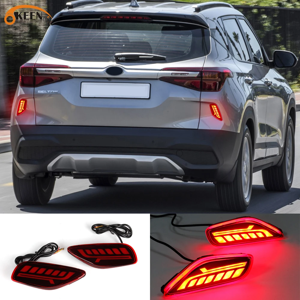 

OKEEN For KIA Seltos 2020 LED Rear Bumper Lights Amber Taillight Dynamic Turn Signal Brake Reflector Lamp Car Accessories 12V