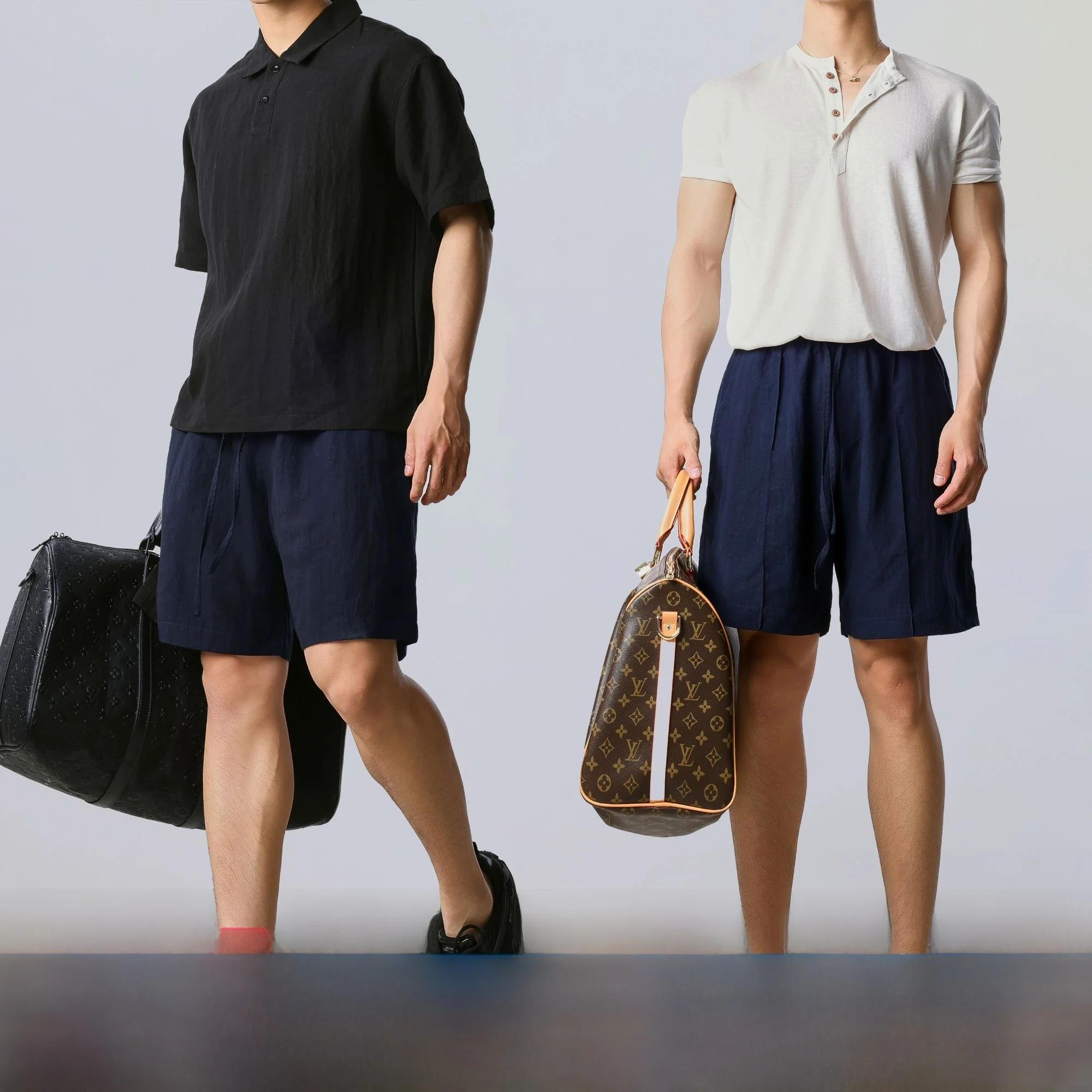 Gymdog Men's Linen Shorts Summer Fitness Casual Loose Straight Fit Five-Quarter Pants mid Waist Belted Slimming Training