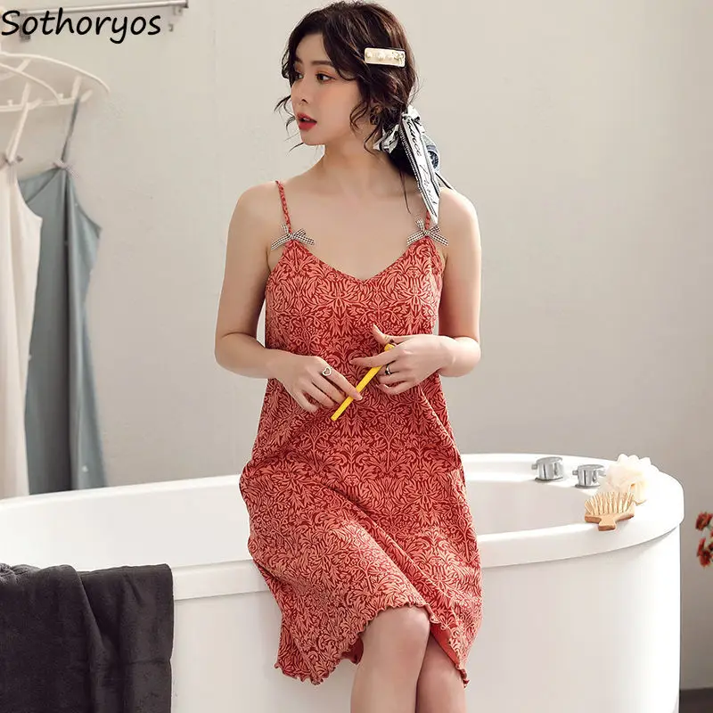 

Women Nightgowns Sleeveless Sleepshirts Summer Print Casual Sleepdress V-neck Sexy Nightwear Home Lounge Plus-size M-3XL Ins