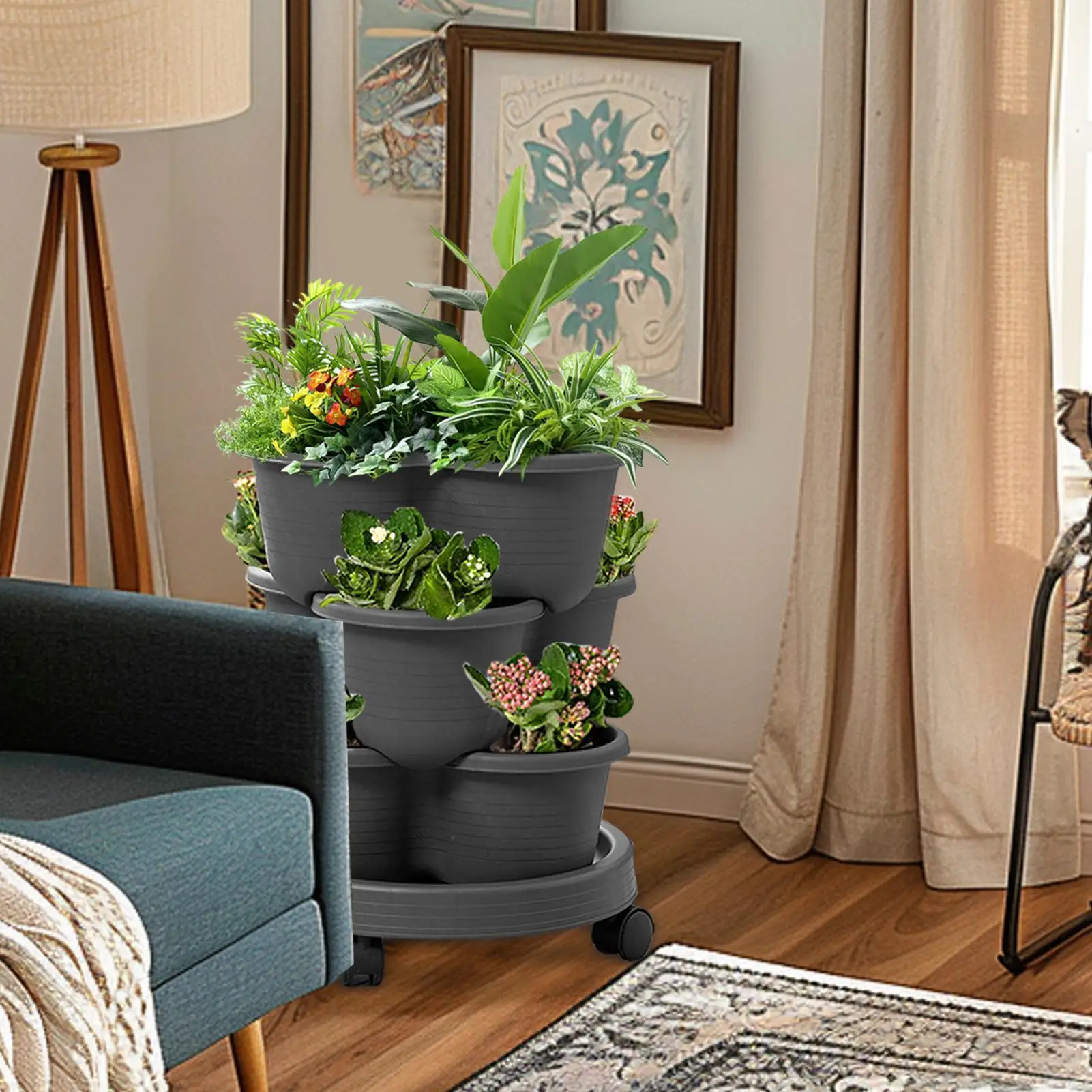 

Vertical Planter Tier Planter 3-Tier Tower With Removable Wheels Tools For Flowers Vegetables Strawberries Indoor Kitchen Garden
