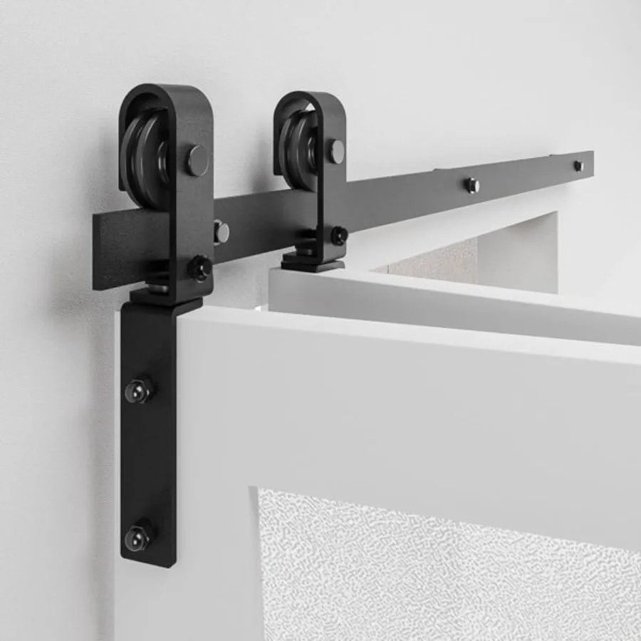 72 BiFolding Barn Door Hardware Kit für 4 Türen, reibungslos, leise, schwarze Spur-J-förmige Rolle [Türen nicht im Lieferumfang enthalten]