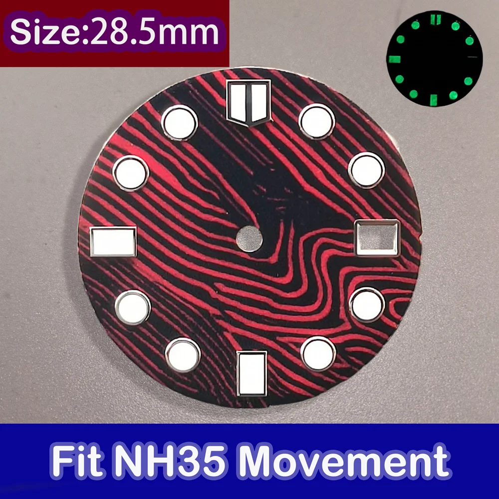 NH35 Dial 28.5mm dial diameter fish scale pattern Fit  H35/NH36 movement luminous dial  with single calendar watch accessories