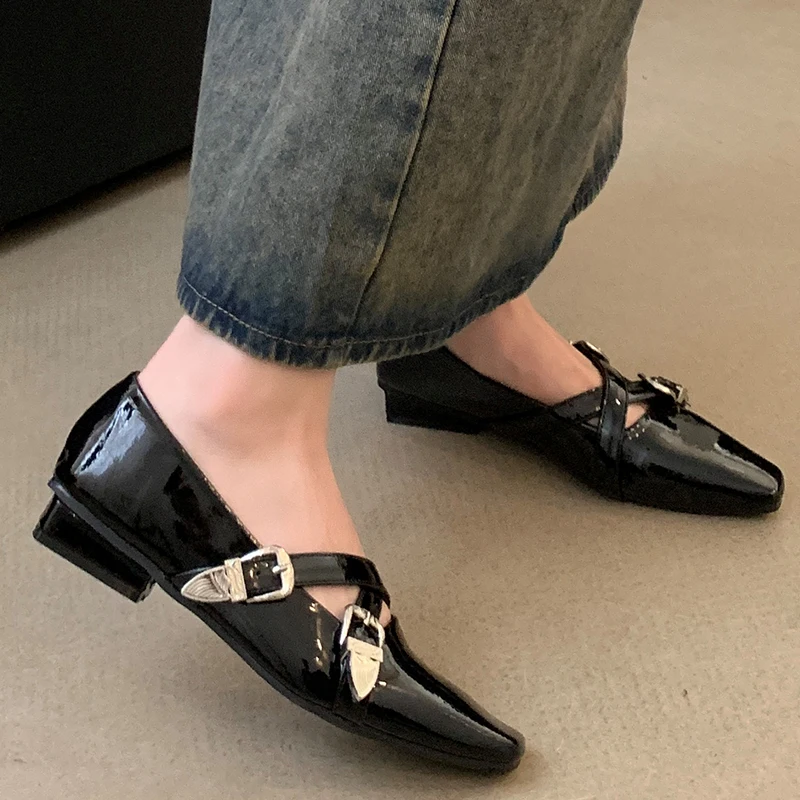 Female Shoes Ladies Mary Janes 2024 Luxury Fashion Cross Buckle Strap Footwear Elegant Shallow Women Flats Lolita Shoes