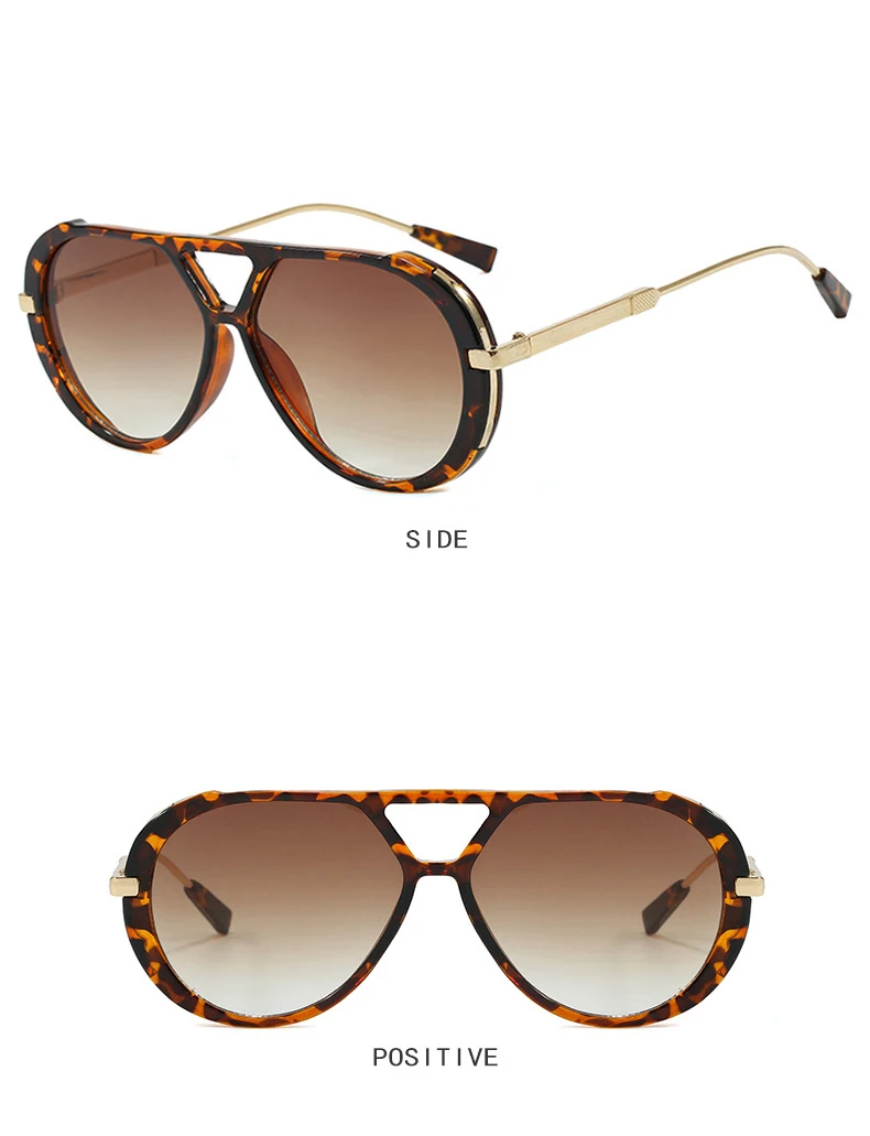 Große Piloten-Sonnenbrille im Punk-Stil für Damen, Metallrahmen, Leopardenmuster-Brille für Outdoor-Fahrten, übergroße Sonnenbrille für Herren – Detail 5