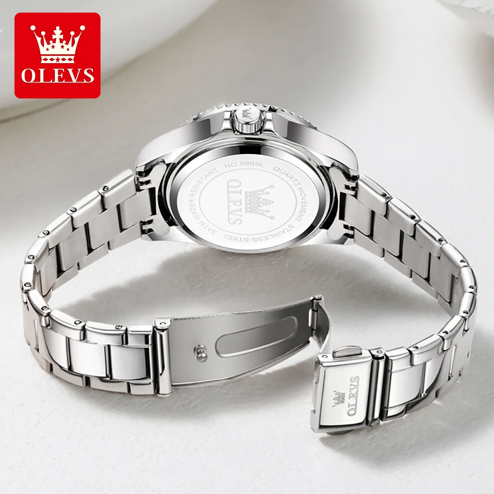 OLEVS 5885 Women's Quartz Diver Style Watch Green Dial Stainless Steel Strap Date Wristwatch for Ladies