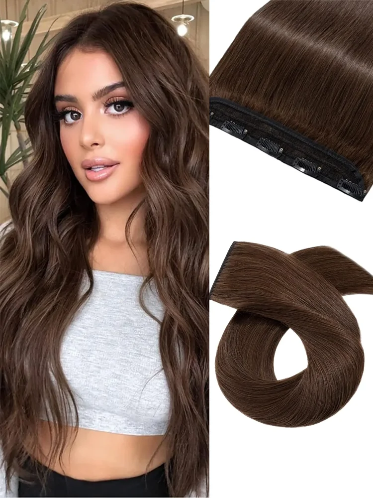 

Straight 3/4 Full Clip in Human Hair Extensions 100% Real Human Hair One Piece/5 Full Head-Thicker Standard Weft Color#4