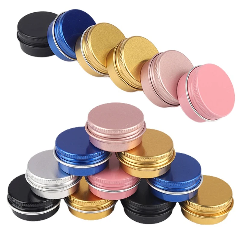 10Pcs Round Lip Balm Tin Cans 5-60g Aluminum Cosmetic Sample Container With Screw Lid Multicolor Metal Empty Storage Travel Jars