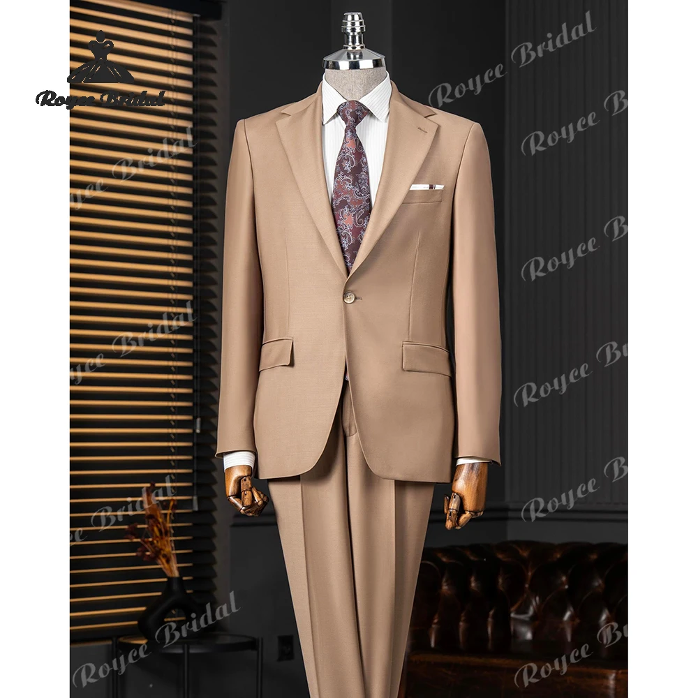 Khaki Notch Lapel Two Piece Men's Wedding Suit 2026 Single Breasted Business Evening Suit Customized trajes para hombre