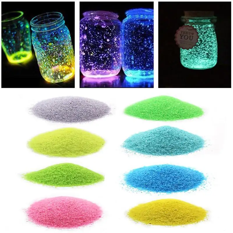 Arena luminosa nocturna que brilla en la oscuridad, decoración de acuario de fiesta, pintura brillante DIY, botella de deseos de estrella, partículas fluorescentes, 10g, gran oferta