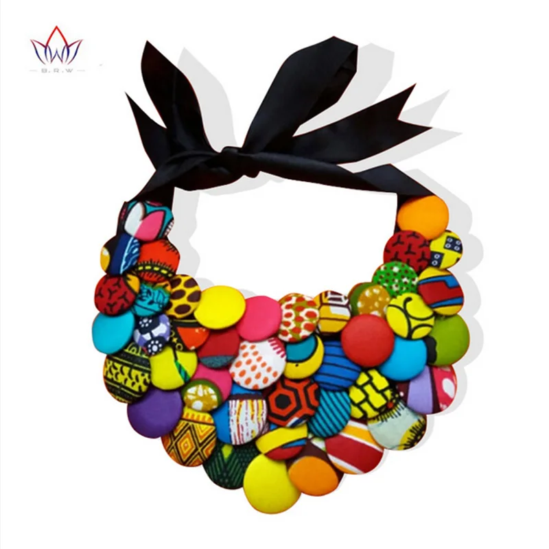 Ankara African Multi Strand Color Button Necklaces & Pendants For Women Choker Statement Necklace For Gift WYA055