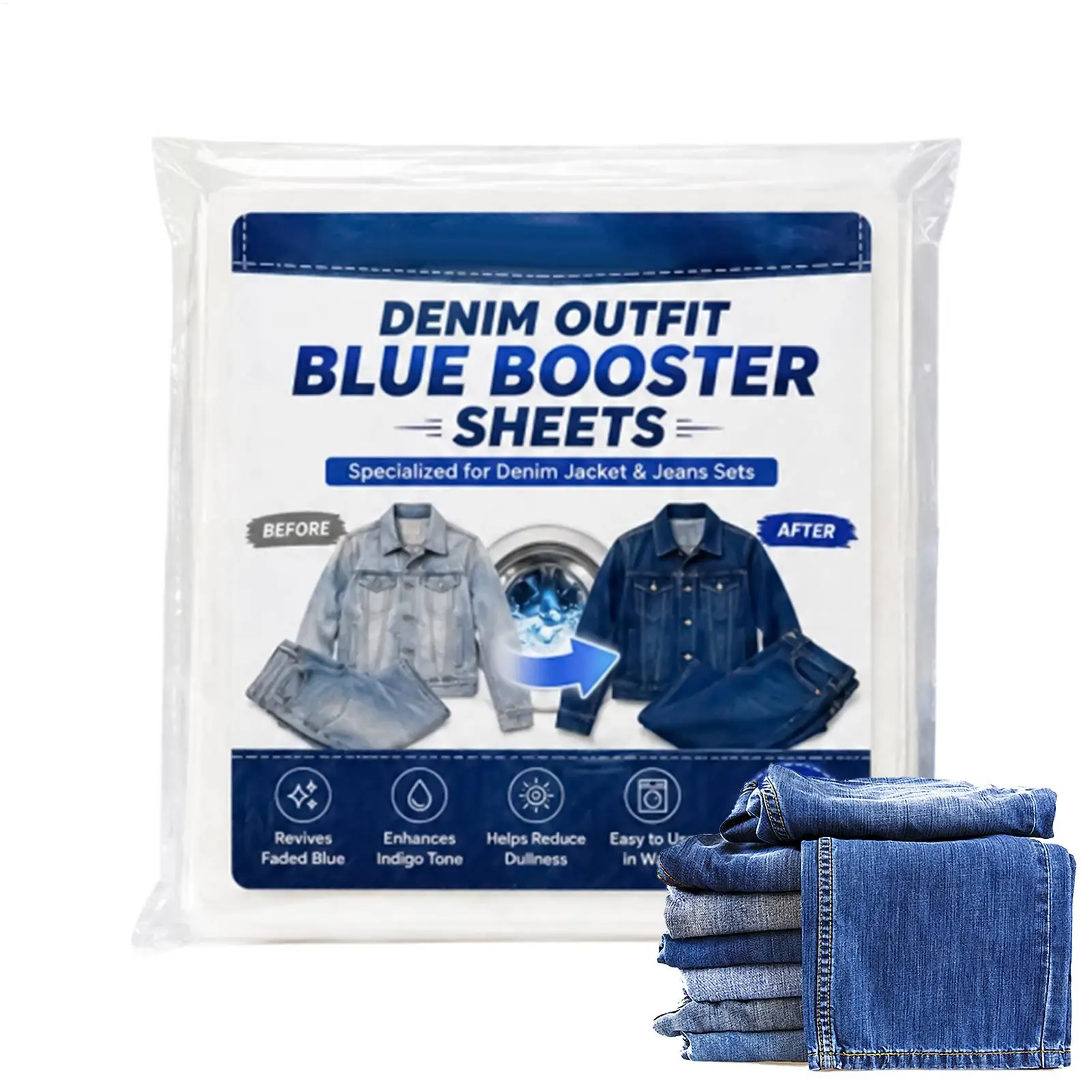 Denim Color Restoring Laundry Sheets 5 Pieces Blue Dye Boost Faded Jeans Repair Refresh Wash Machine Clothes