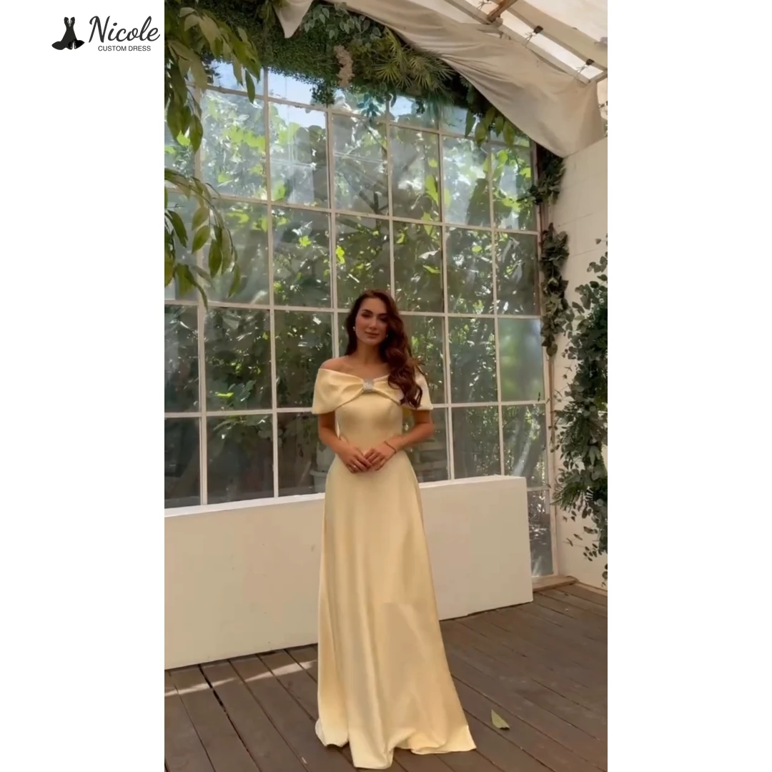 

Nicole Satin Cloth Robe De Cocktail Femme Party Dress for Wedding Dresses Wedding Party Dress Line A Custom Made Bow Ball Gowns