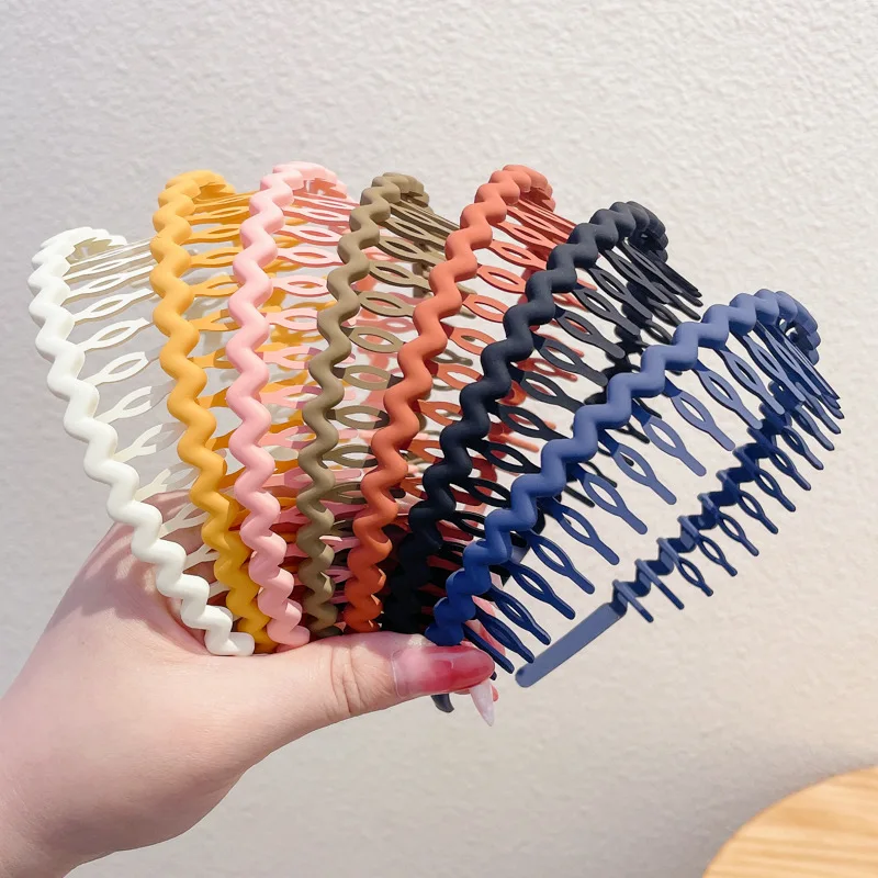 Elegant Solid Color Wave Hairbands For Women Trendy Toothed Non-slip Hair Combs Hair Accessories Girl Face Wash Sports Headbands