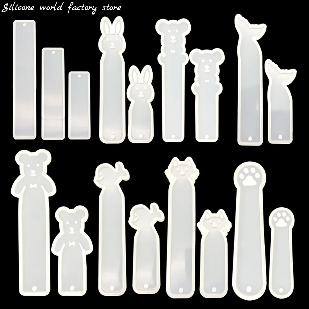 Silicone world Rectangle Silicone Bookmark Mold DIY Cute Animals Bookmark Mould Making Epoxy Resin Jewelry Craft Silicone Mold