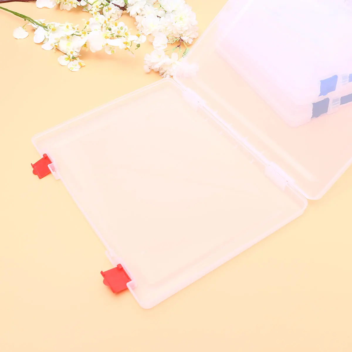 Transparent Storage Box Clear Document File Case Portable Ducoment Holder Red Buckle Stackable Lightweight Home Office Bedroom