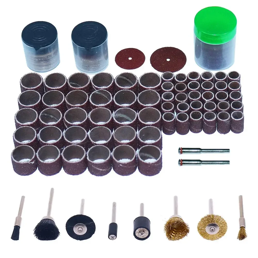 Rotary Tool Accessories Kit with Rubber Drum Mandrel Fit Sanding Brass Wire Brush Cleaning Polishing