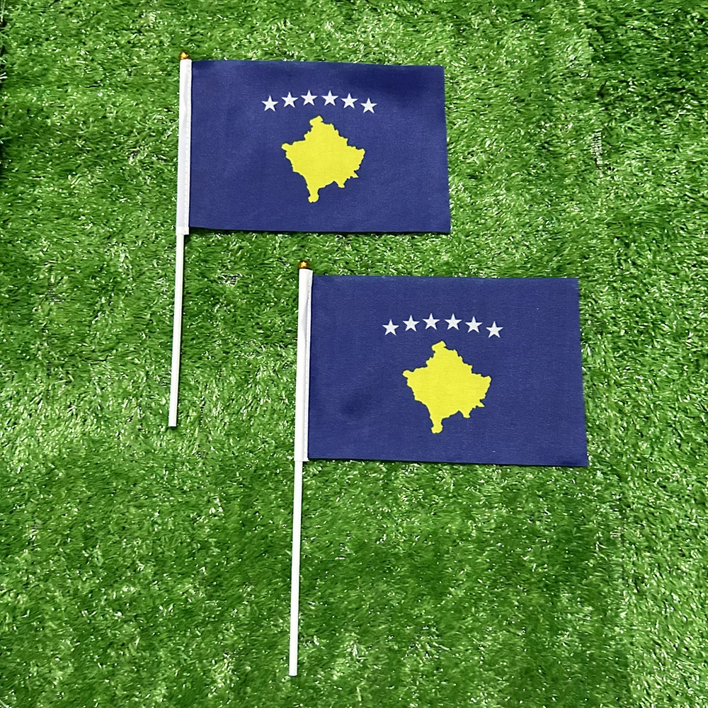 SKY FLAG Kosovo hand Flag 10/20/50/100pcs 21*14cm Kosovo Hand Waving Flags With plastic pole For Sports Activity Home Decor