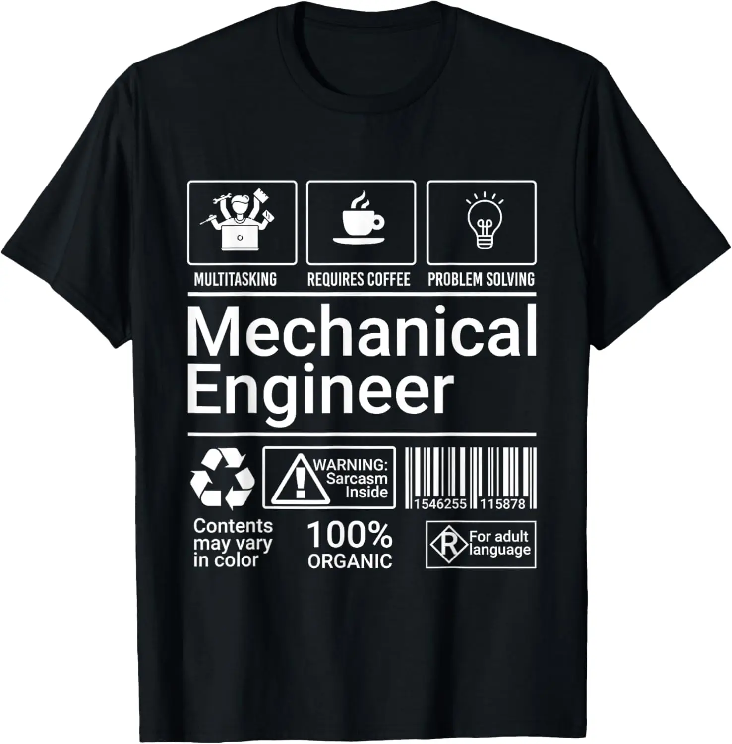 

Mechanical Engineer Description Label Graphic T-Shirt Funny Coffee Sarcasm Gift Casual Trip Tee
