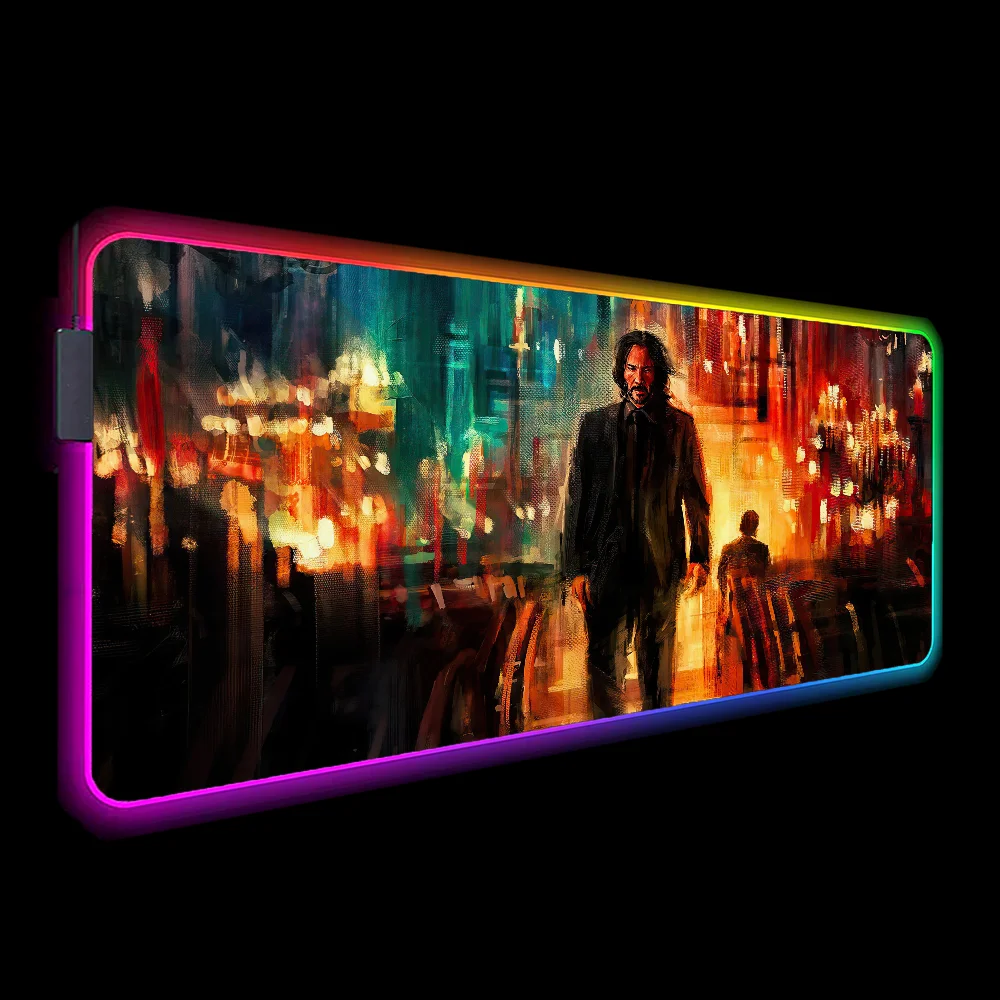 Keyboard Pad Backlit Mousepad Rgb Mouse Pad 900x400 John Wick Deskmat LED Gaming Desk Accessories Anime Mouse Mats Mause Gamer