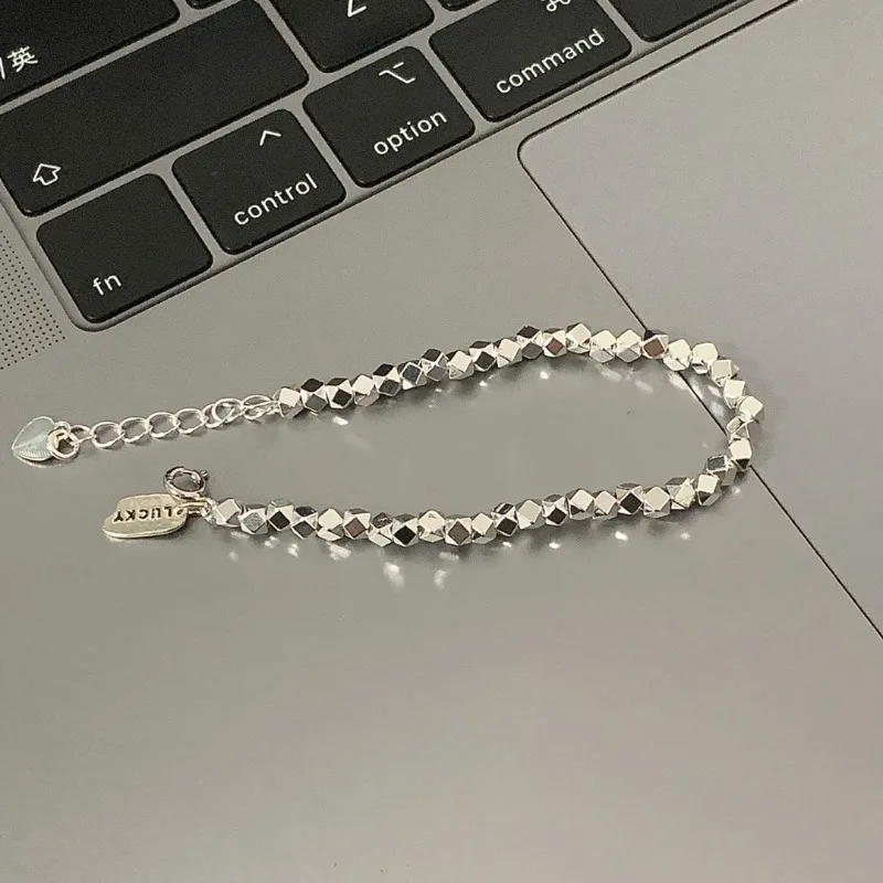High Quality 925 Sterling Silver Polyhedral Beaded Lucky Bracelet for Women Minimalist Jewelry Accessories Colorfast No Allergic