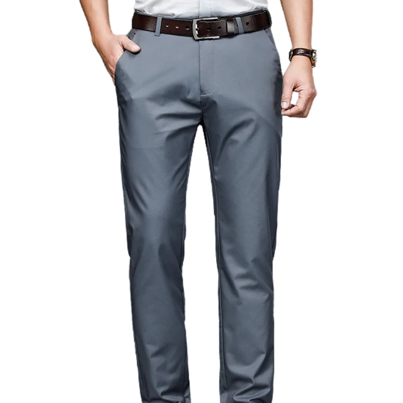 

Men's Trendy Suit Trousers - Spring Summer New Bamboo Fiber Solid Color Business Casual Pants for Commuting & Comfortable Work