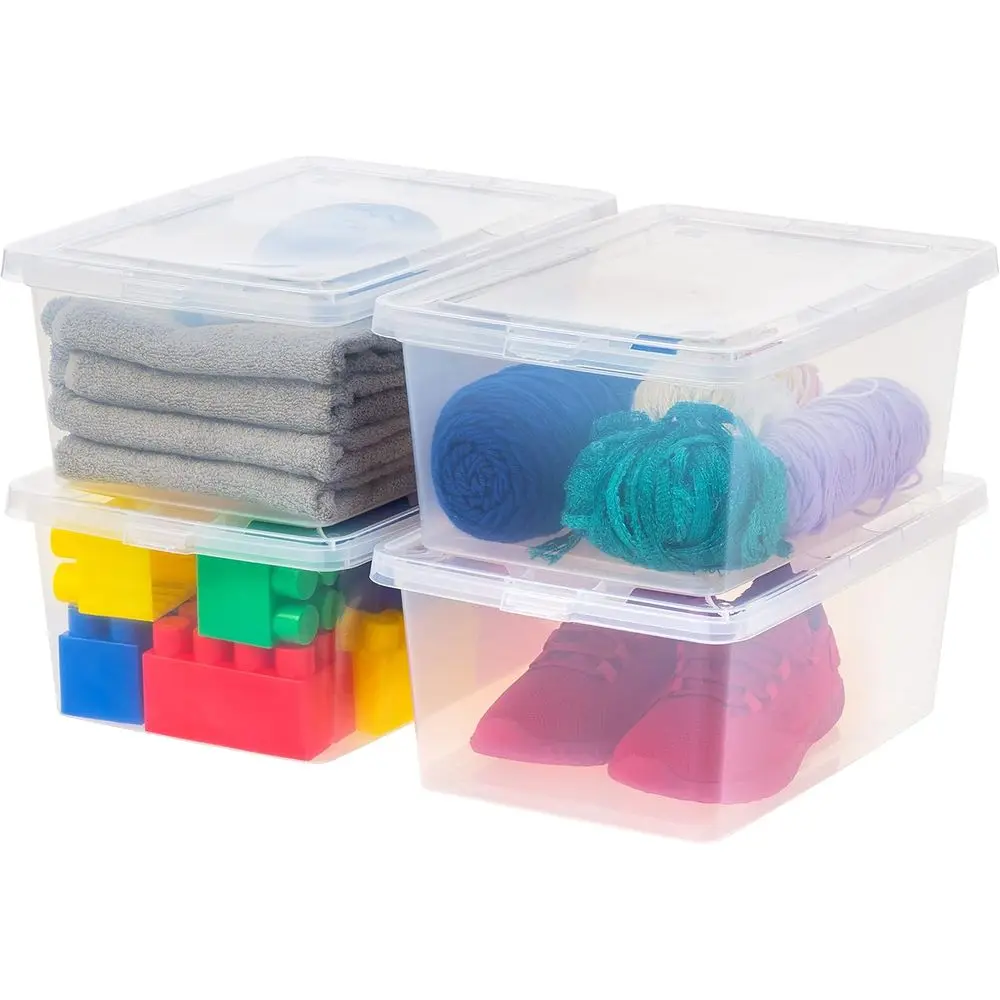 

4-Pack Storage Bins with Lids, 15 Quart, Shoe Boxes Clear Stackable Containers Organize Shoes Closet Shelves, Classroom Organiza