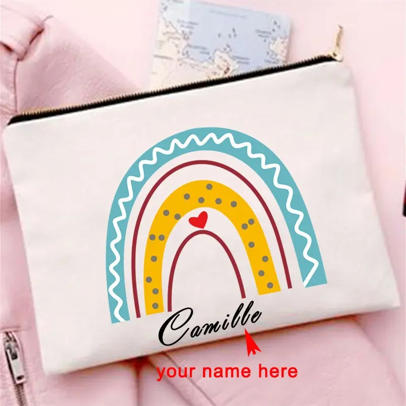 

Name Customization Rainbow Print Women Make Up Cases Clutch Storage Pouch Toiletries Organizer Cosmetic Bag Travel Gift for Her