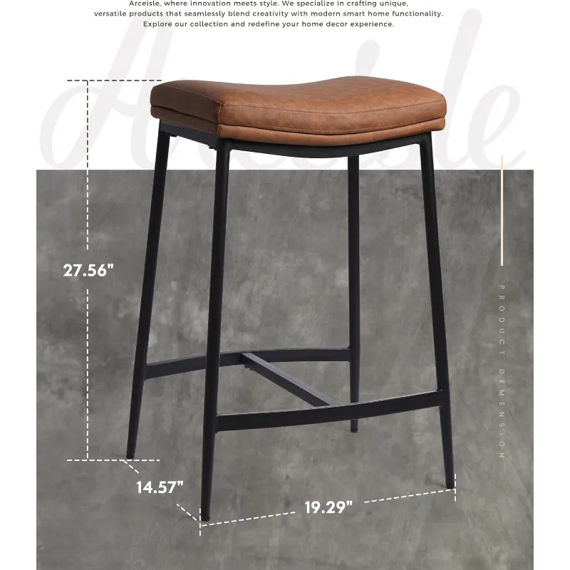 Bar Stools, 27 Inches Double-Layer Cushion Counter Height Bar Stools, PU Leather Barstools with Adjustable Feet