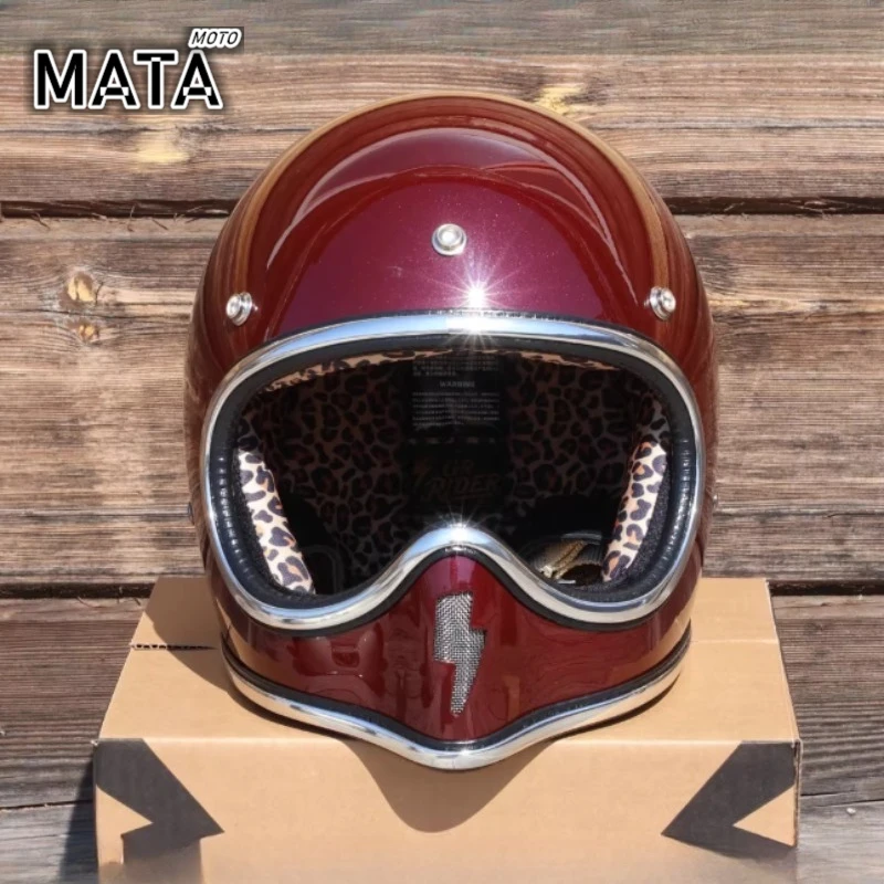 

Lightning Retro Fiberglass Moto Helmet Lightning Logo ATV Capacete DOT Certification Vintage Full Face Casco Lightweight