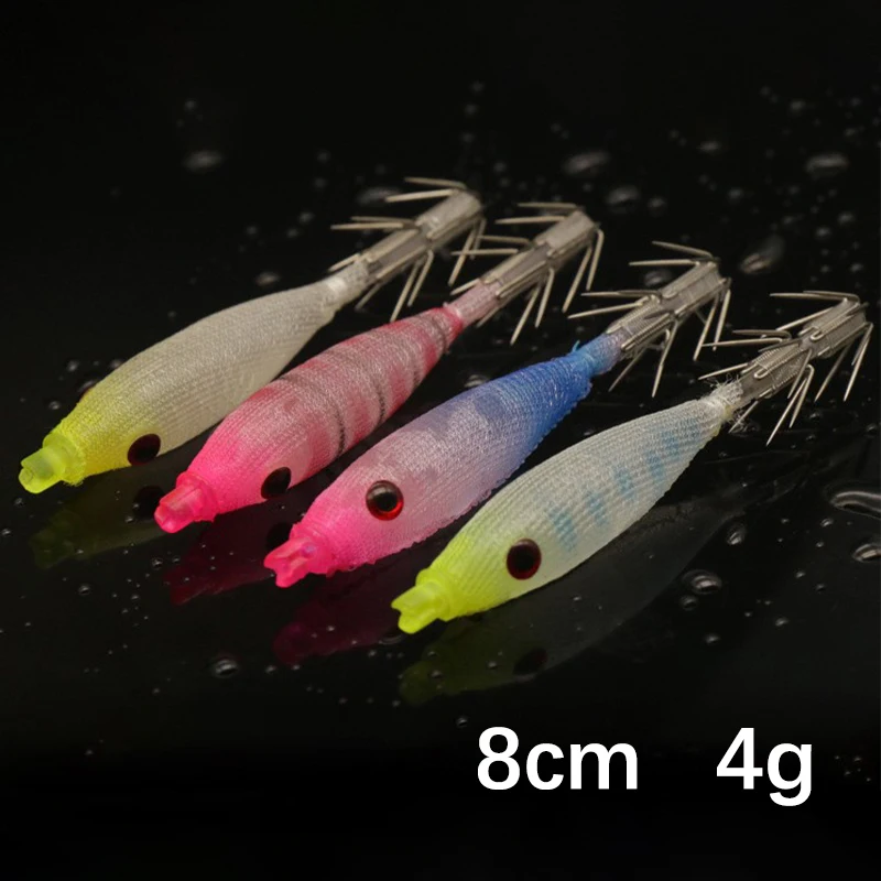 Export Japan Squid Needle 8cm 4g Bionic Bait Wrap Cloth Rubber Soft Body Wooden Shrimp  Hanging Bucket Squid Hook Fishing L