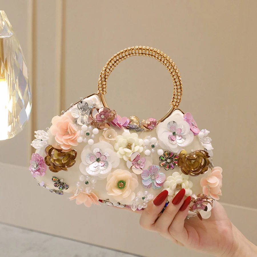 

Элегантная сумка для ужина с бриллиантами и розами, сумка с кристаллами, круглая металлическая цепочка, сумка через плечо для вечернего платья, свадебного свадьбы