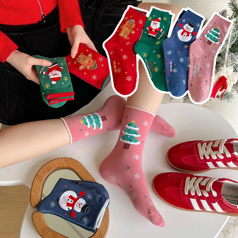2/4/8Pairs Children Christmas Socks Soft Warm Cute Santa Claus Elk Christmas Stockings For Boys Girls Toddlers Warm Cotton Socks