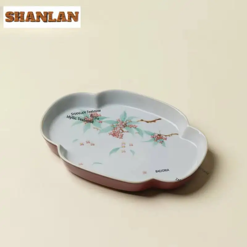 Hand-painted Autumn Osmanthus Begonia Pot Bearing Holder Zisha Pot Tray Dry Soaking Table Tea Tray Coasters Tableware Decoration