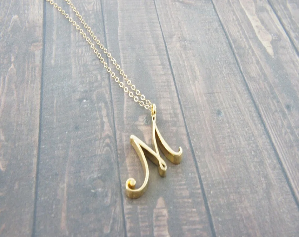 Cursive Initial Capital Letter M Chain Necklace Stainless Steel Swirl Alphabet Text Name Partner Pendant Choker for Women Girls