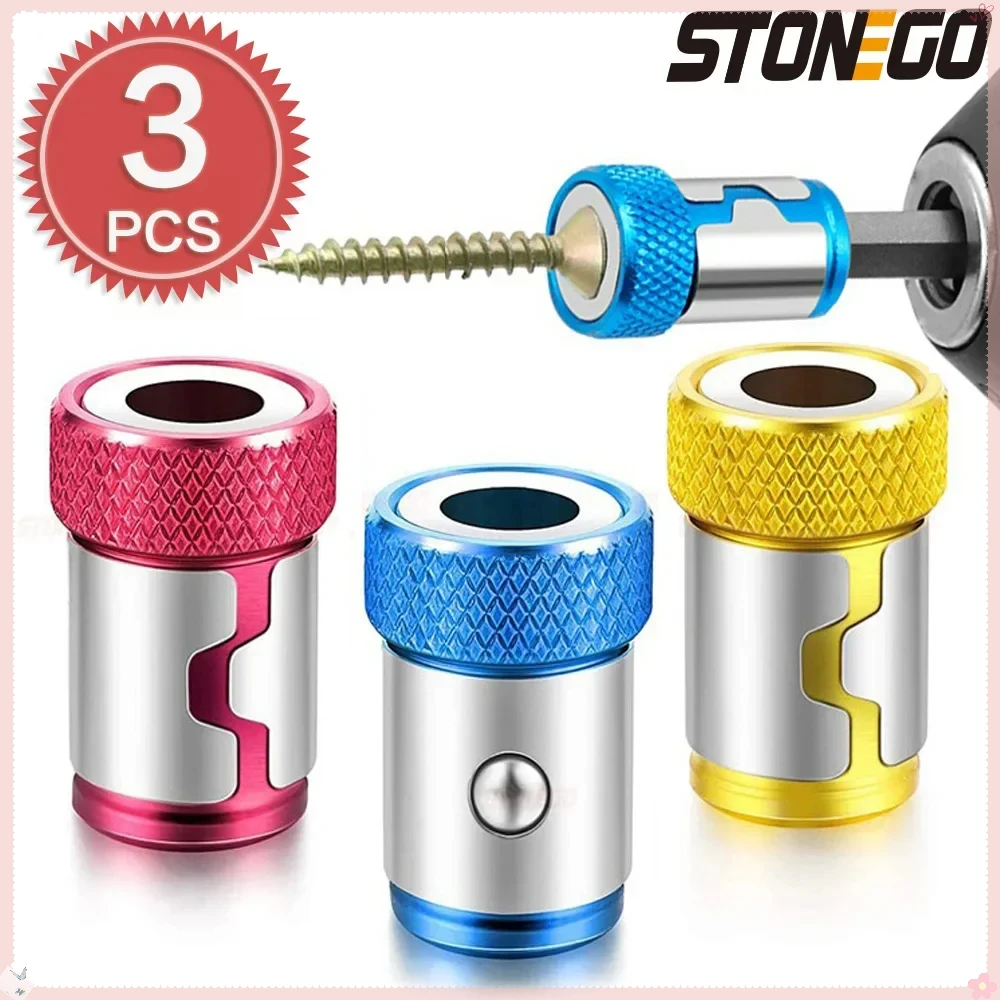 STONEGO Magnetic Screw Ring Set for 1/4inch 6.35mm Hex Screwdriver Power Bits Removable Metal Magnetizer 1 2 3PCS