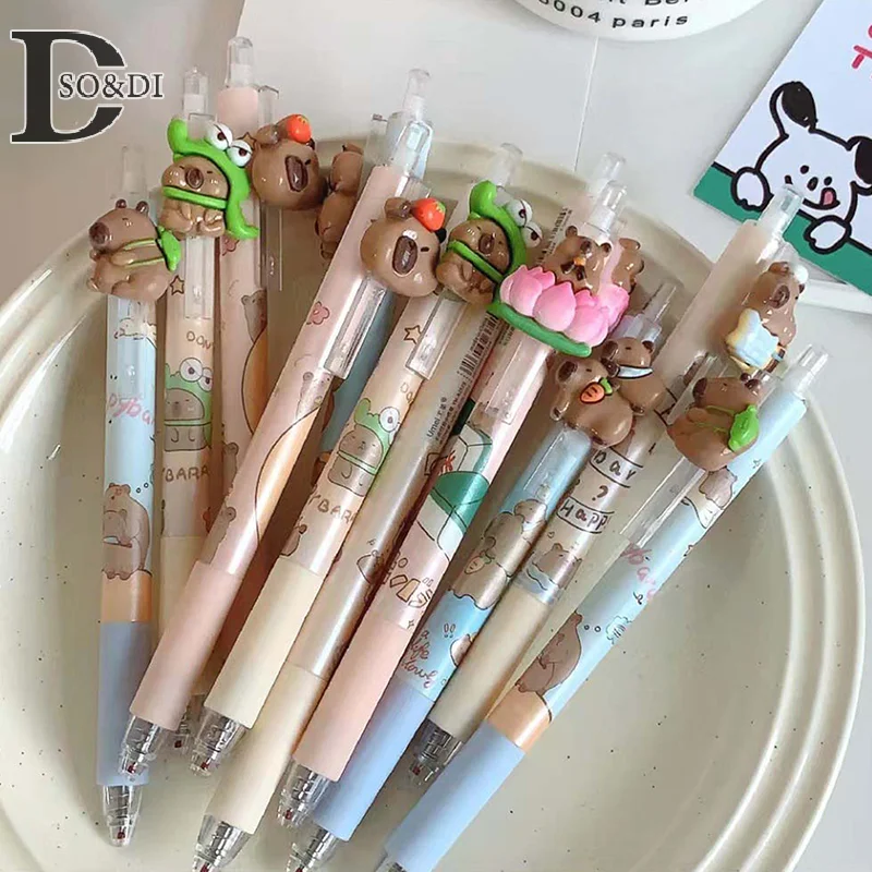 Stylo gel Capybara de dessin animé Kawaii, fournitures scolaires et de bureau, papeterie pour étudiants, cadeau mignon, patch de mode, pressage, stylos melon al