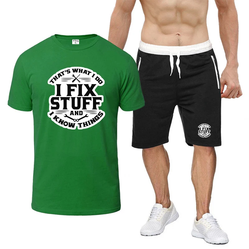 

Mechanic I Fix Stuff and I Know Things 2025 Summer T-shirt+ Sports Pants Suit Men's New Eight-color Short-sleeved Breathable Set