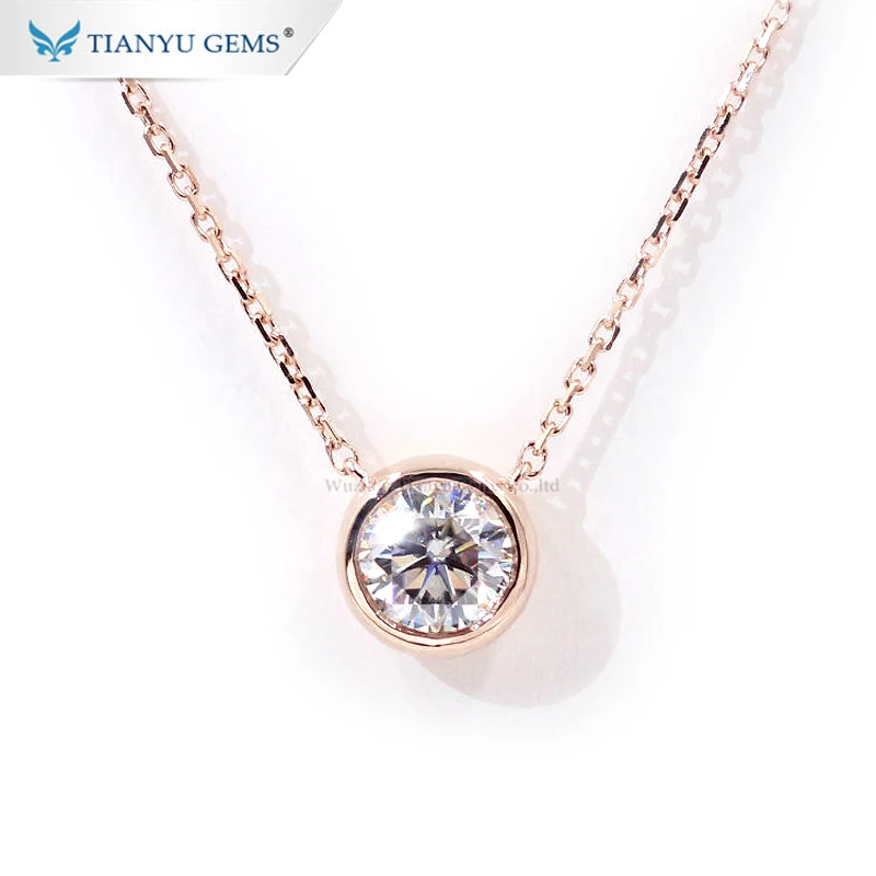 

Tianyu Gems Bezel Set 6.5mm Round Moissanite Necklace 1carat D VVS Solitaire Diamond 18k 14k 10k Rose Gold Necklaces for Women