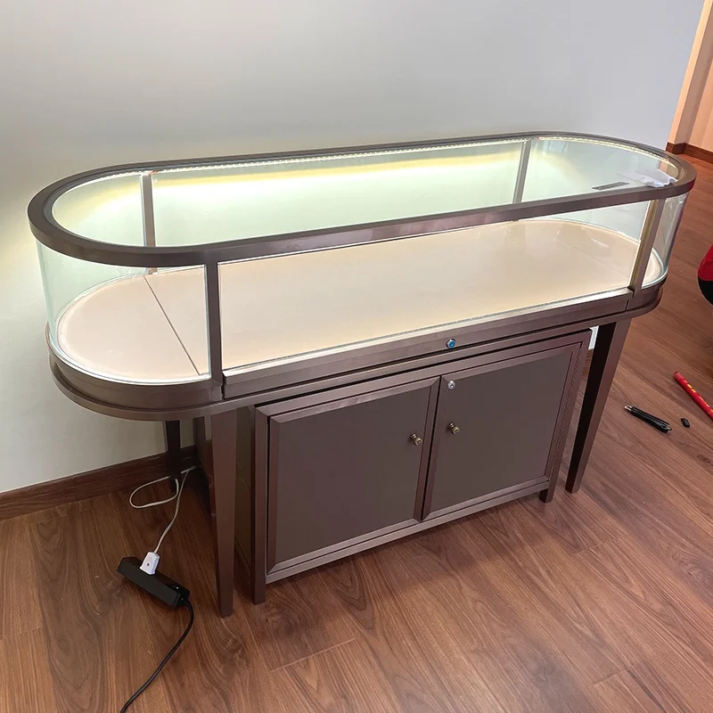 Custom.Curved Jewelry Shop Fixture Glass Display Counter Lockable Jewelry Glass Vitrine Showcase Display Cabinet