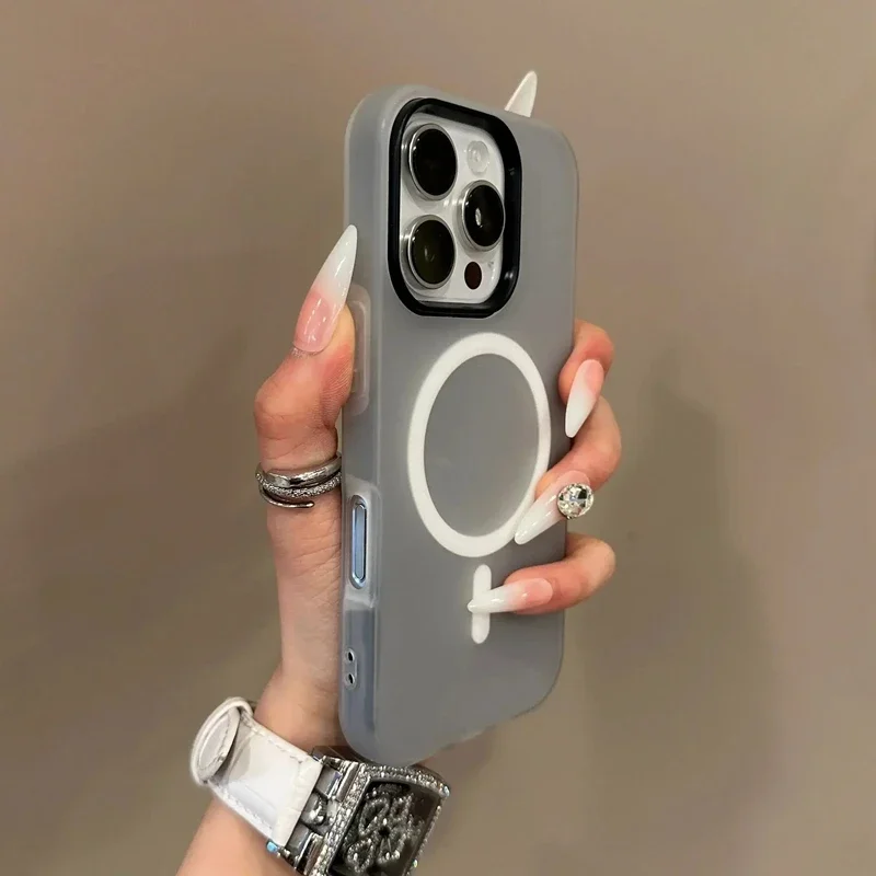 Funda de lujo tipo caramelo para carga inalámbrica Magsafe, mate para iPhone 11 12 13 14 15 16 17 AIR Pro Max Plus, magnética con borde protector 4