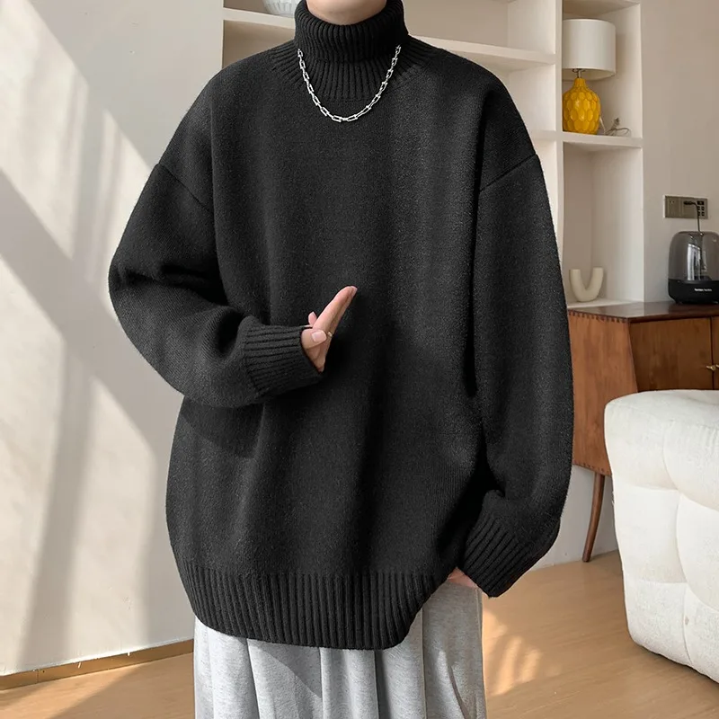 

Men's Autumn Winter Thiened Large Size High Collar Sweater Loose Fit Youth Base irt Coat Woolen Knitwear Casual Sle