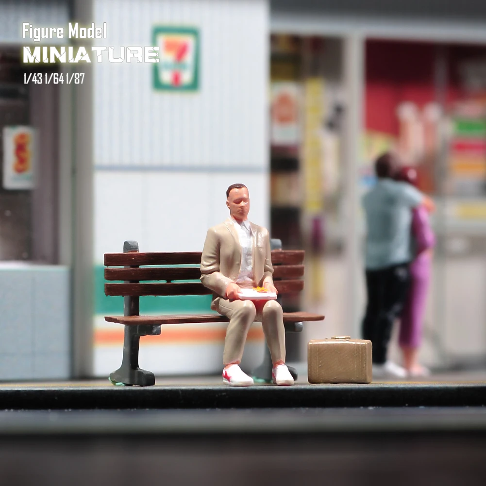 Painted Miniatures 1/87 1/64 1/43 1/24 Mr. Gump with Bench 3D Print Resin Figurine Model Creative Photography Sand Table Scene