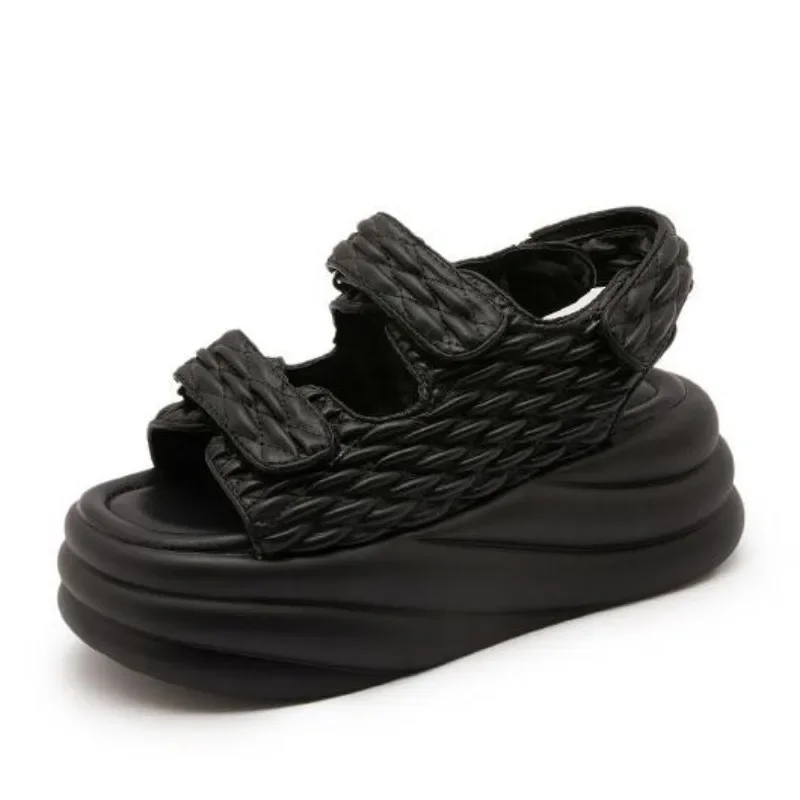 

Top quality 7CM Microfiber Synthetic Leather Hook Pumps Summer Platform Wedge Flats Fashion Women Peep Toe Sandal Slippers Shoes