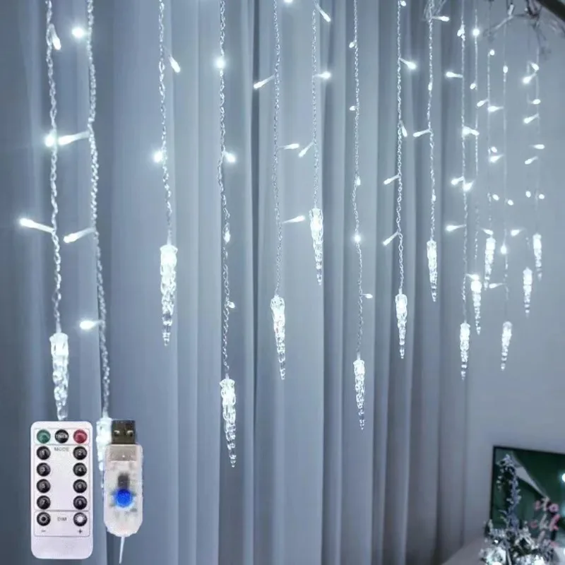 

2025 Christmas Lights LED Icicle Curtain Lights Outdoor Indoor Decor 3.5 M/7M USB String Lights for Xmas Holiday Party Lamp
