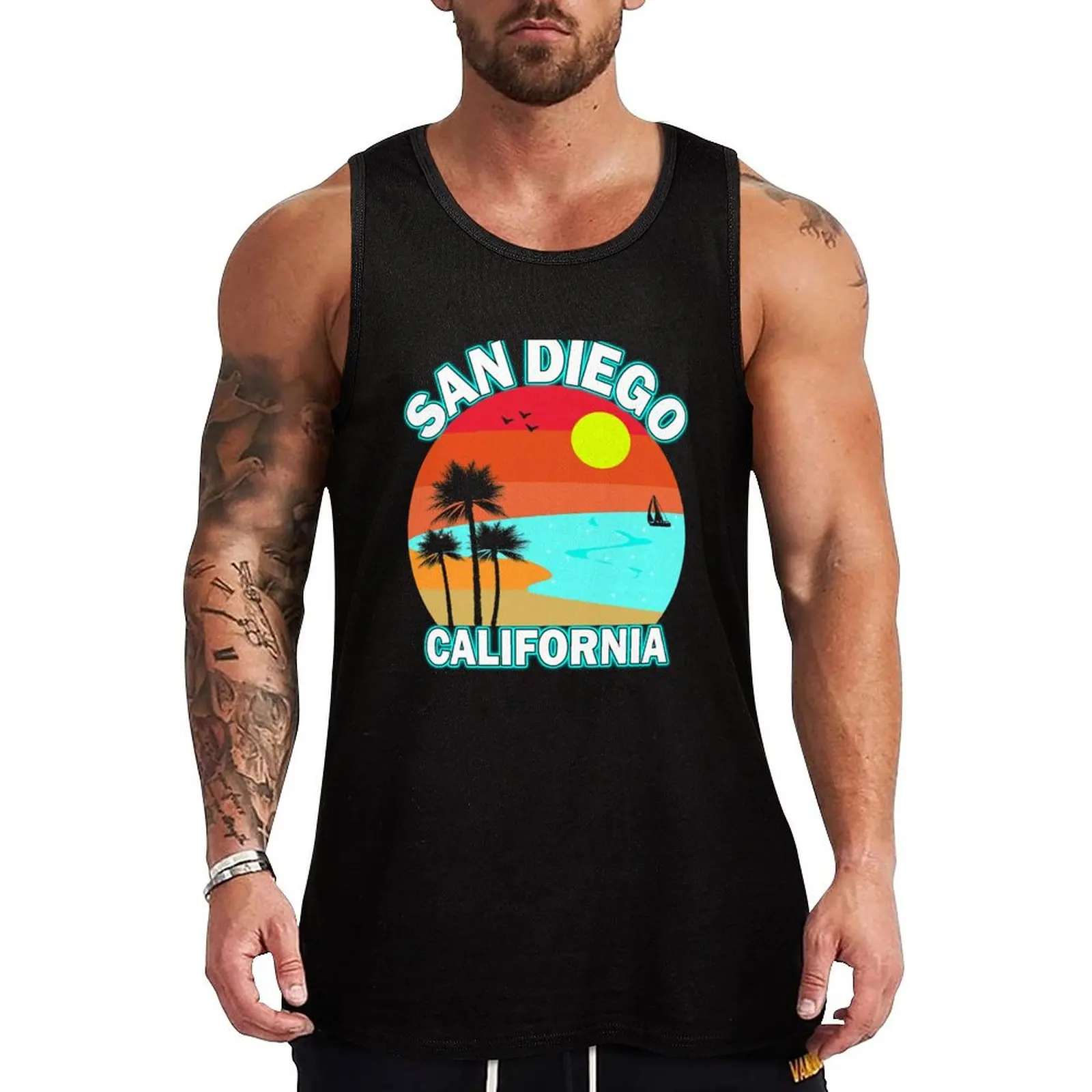 San Diego California Vintage Christmas Sailors Design Tank Top Street Print Tank Top Casual Graphic Sleeveless Tee